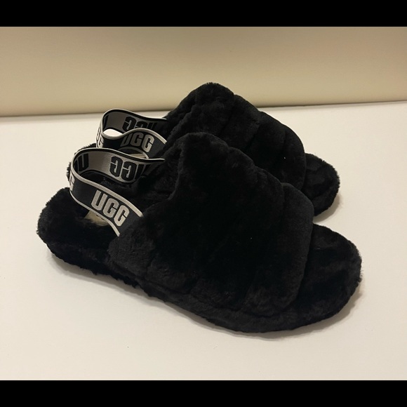Ugg Shoes | Ugg Fluff Yeah Fur Slides Black Slippers Size 9 | Color: Black/White | Size: 9 | Proper_Fashions's Closet